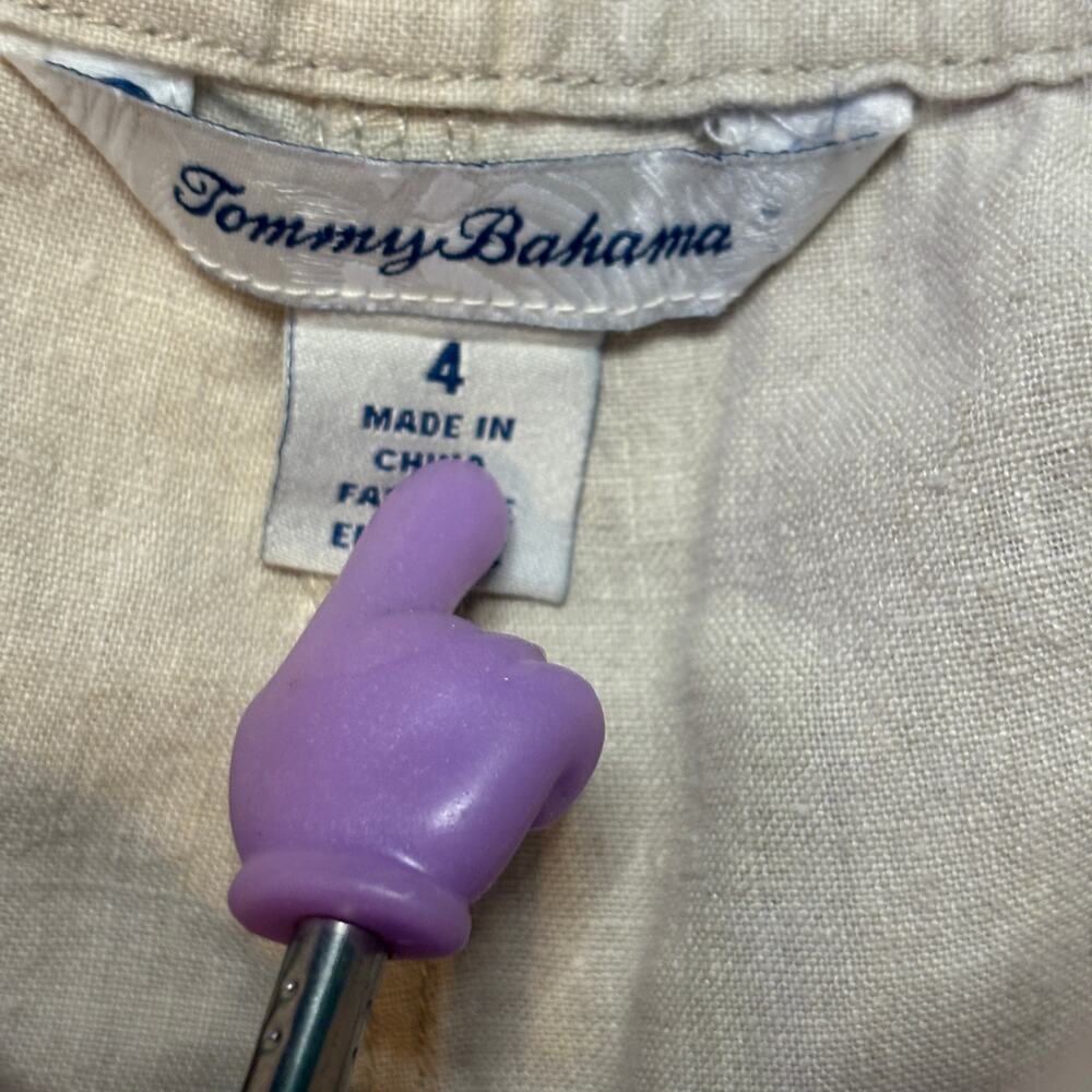 Tommy Bahama Khaki 100% Linen Summer Casual Capri Drawstring Pocket Pants sz 4 - Picture 2 of 7